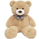 Huggable & Soft Giant Teddy Bear With A Bow - Light Brown 130 cm