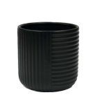 Lined Cylinder Ceramic Pot - White