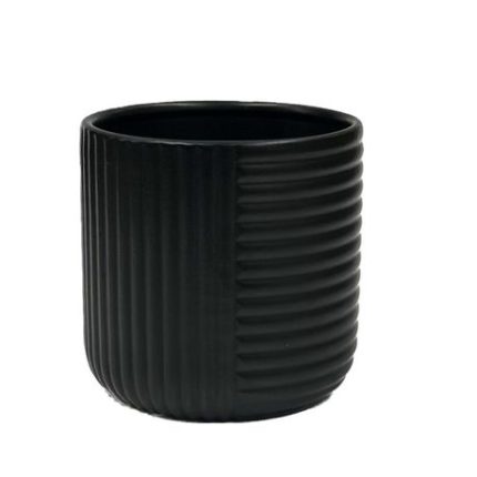 Lined Cylinder Ceramic Pot - Sage