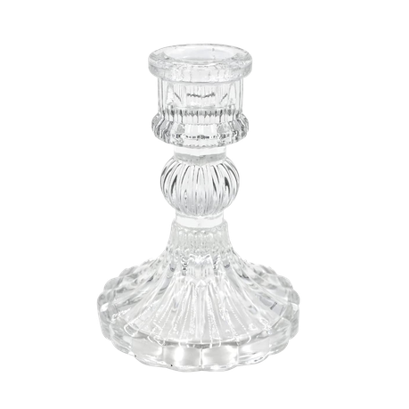 s-pdpxl Ribbed Clear Glass Candle Holders - 6 Pack - Image 1