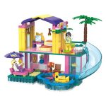 Seaside Villa House Building Block Kit with Slide & Swimming Pool - 390-piece