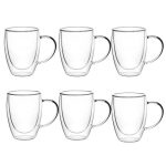 Double-Walled Borosilicate Glass Coffee Mugs 350ml - Transparent - 6-Pack