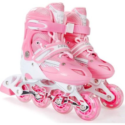 Indoor & Outdoor Adjustable Inline Skates with Illuminating Wheels - Pink - L