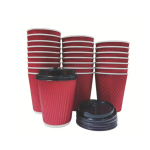 Red Ripple Coffee Cups With Lids - 50 Pack - 500 ml