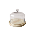 Glass Cake Stand Bell with Wooden Base 23cm x 31cm