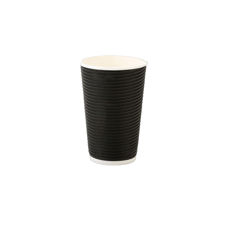 s-pdpxl Disposable Horizontal Ripple Coffee Cup - 500ml - Kraft - 25 Pack - Image 1