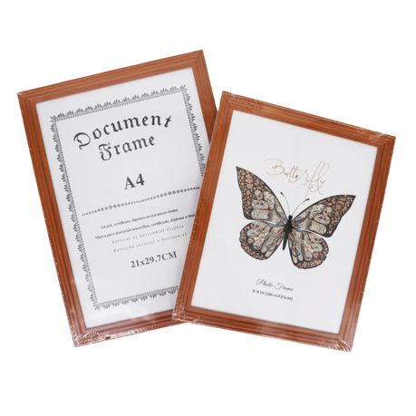 s-pdpxl Set of 2 Wooden Border Photo Frames - 21cm x 29.7cm And 20cm x 25cm Frames - Brown Border - Image 1