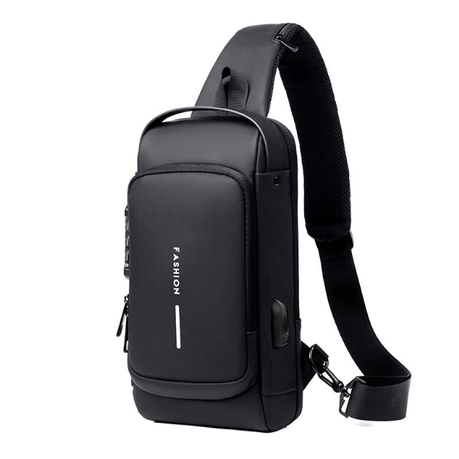 s-pdpxl Anti-Theft Lock Sling Chest Bag Shoulder Crossbody With USB Port - Black - Image 1