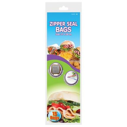 Sandwich Bag - 15 Piece - Zipper Seal - 27cm x 28cm - Disposable - 10 Pack