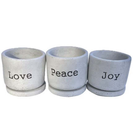 Joy, Love, Peace Round Concrete Pots With Base