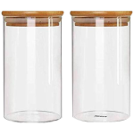 1.4L Food Storage Glass Jars with Silicon Sealed Bamboo Lids - 2 Piece