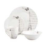 Kitro White Porcelain Paris Dinnerware Set 16 Piece