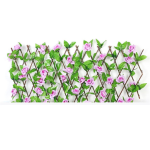 110cm Wooden Hedge with Artificial Rose Flower Fence Expanding Trellis - White Rose