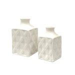 White Square Ceramic Diamond Pattern - Set Of 2