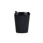 Black Ripple Disposable Coffee Cups with Lids (Pack of 50)