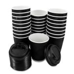 Disposable Hot Cups for Coffee & Tea | Pack of 50 with 50 Black Lids