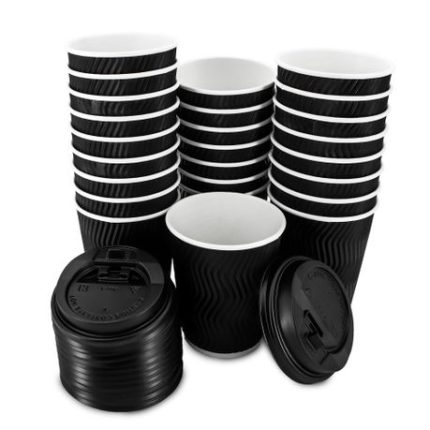 Disposable Hot Cups for Coffee & Tea | Pack of 50 with 50 Black Lids