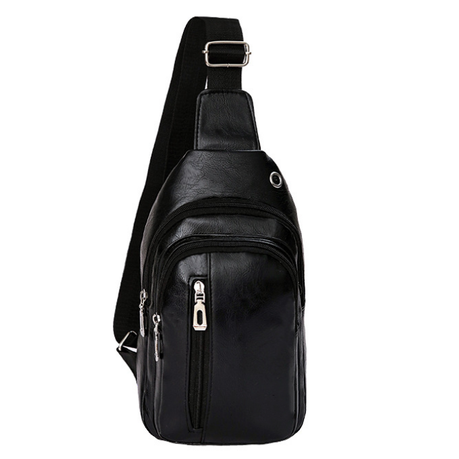 s-pdpxl Leather Shoulder Crossbody Sling Chest Bag for Men - Black - Image 1