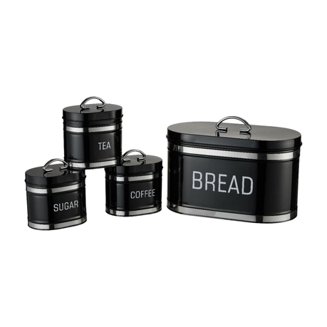 s-pdpxl Retro Bread Bin & Canister Set - Stylish 4-Piece - White - Image 1
