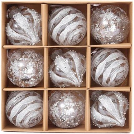 9 Piece Creative Design Shatterproof Christmas Baubles - Silver