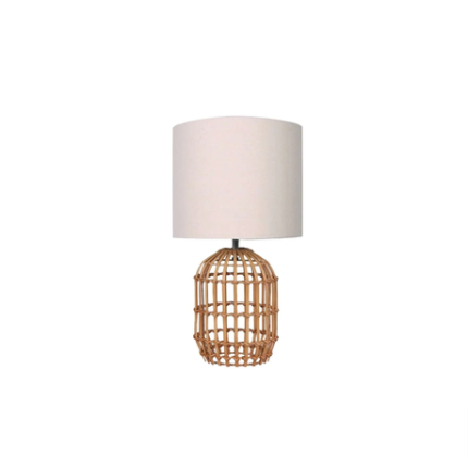Rattan Cage Cream Fabric Shade Table Lamp