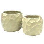 Geo Pattern Round Ceramic Flower Vase - Set of 2 - White