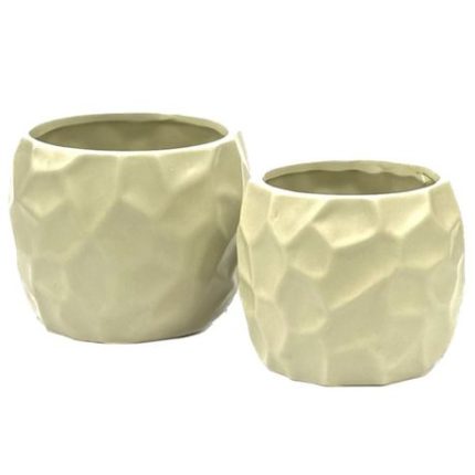 Geo Pattern Round Ceramic Flower Vase - Set of 2 - Green