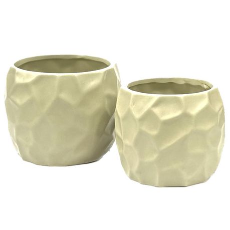 s-pdpxl Geo Pattern Round Ceramic Flower Vase - Set of 2 - White - Image 1