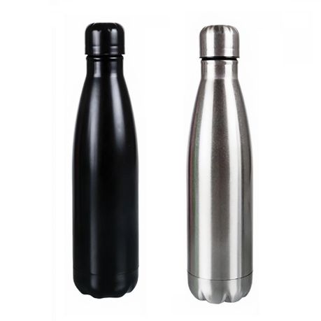 s-pdpxl Stainless Steel Water Bottle - 500ml (Set of 2) Black & Silver - Image 1
